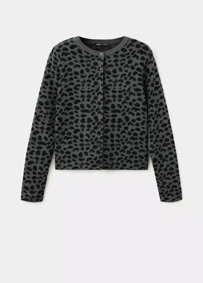Mango Cardigan Imprimé Animal Boutons In Black