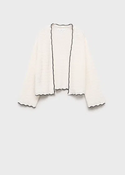 Mango Kids' Knitted Cardigan With Contrasting Trims White