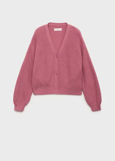 Mango Kids' Knitted Button Cardigan In Pink