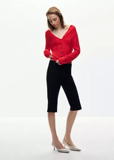 Mango Cardigan Maille Boutons In Rouge