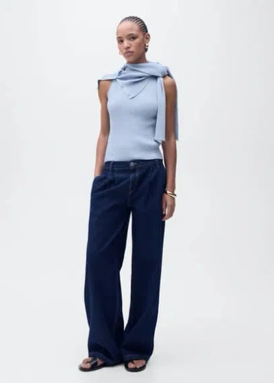 Mango V-neck Rib-knit Cardigan Sky Blue