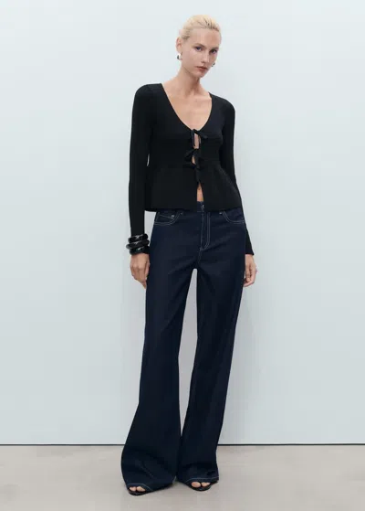 Mango Knitted Cardigan With Ties In Black