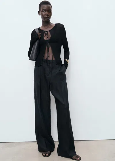 Mango Knitted Cardigan With Ties Black