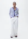 Mango Stripped Knit Cardigan Blue In Blue