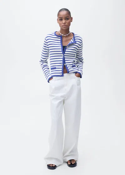 Mango Stripped Knit Cardigan Blue
