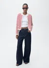 Mango Stripped Knit Cardigan Red