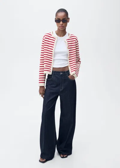 Mango Stripped Knit Cardigan Red