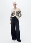 Mango Striped Openwork Knit Cardigan Brown