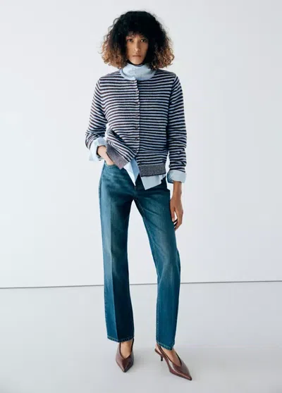 Mango Cardigan Rayures Écharpe In Bleu Ciel