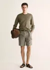 Mango Cargo Linen Bermuda Shorts In Khaki