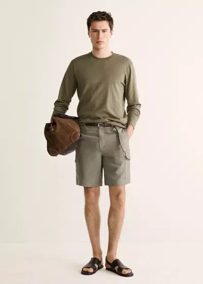 Mango Cargo Linen Bermuda Shorts In Khaki