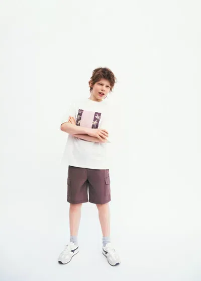 Mango Kids' Cargo Pockets Bermuda Shorts In Purple