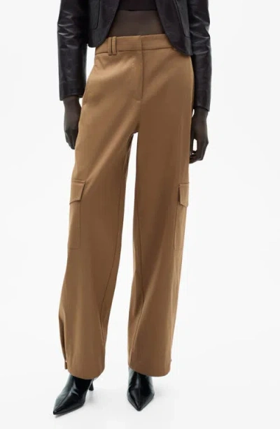 Mango Cargo Straight Leg Pants In Medium Brown