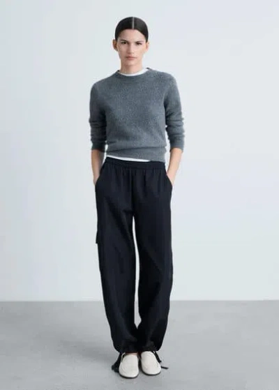 Mango Cargo Trousers With Adjustable Hem Dark Navy In Bleu Marine Foncé