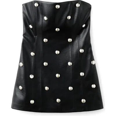 Mango Carla Stud Detail Strapless Faux Leather Dress In Black