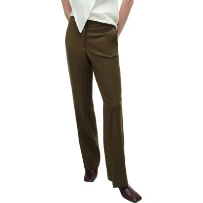 Mango Carlos Straight Leg Trousers In Khaki Green