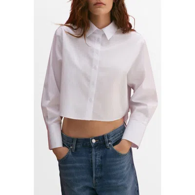 Mango Caro Crop Button-up Shirt In Off White