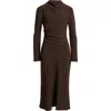 Mango Caro Ruched Long Sleeve Maxi Dress In Brown