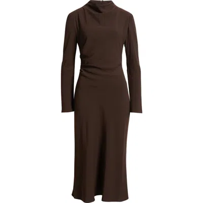 Mango Caro Ruched Long Sleeve Maxi Dress In Brown
