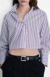 Mango Caro Stripe Crop Button-up Shirt In Bright Red