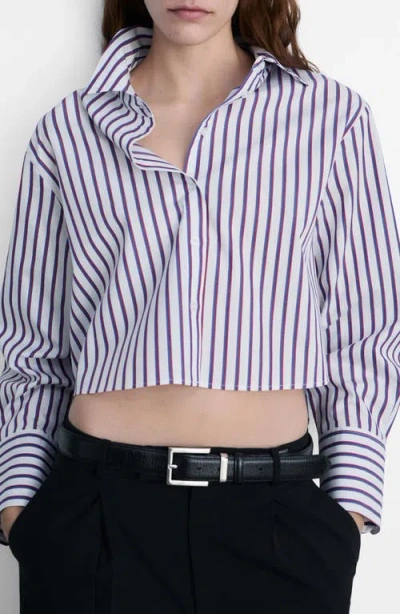 Mango Caro Stripe Crop Button-up Shirt In Bright Red