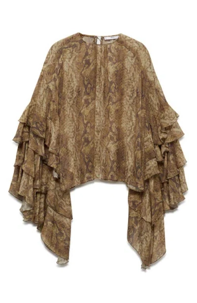 Mango Carola Tiered Bell Sleeve Chiffon Top In Brown