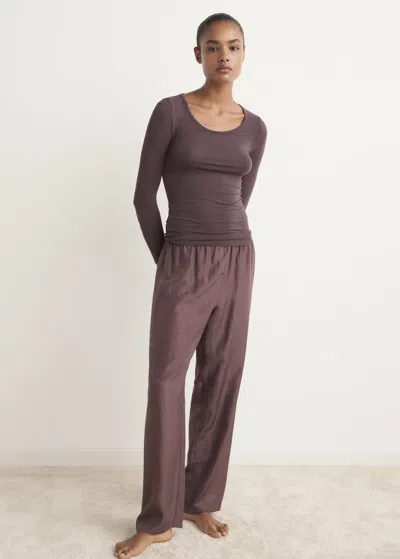 Mango Cashmere Pyjama T-shirt Cognac In Purple