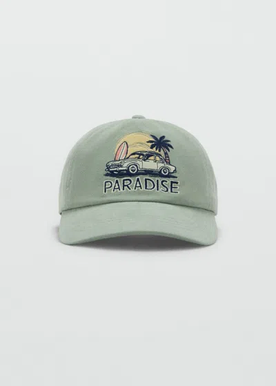 Mango Kids' Tropical Print Cap Aqua Green