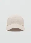 Mango Casquette En Lin Mélangé Avec Message Brodé Écru - Femme - Taille Unique -