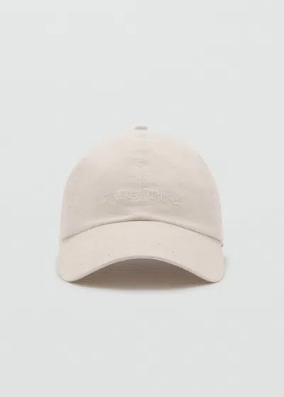 Mango Casquette En Lin Mélangé Avec Message Brodé Écru - Femme - Taille Unique -