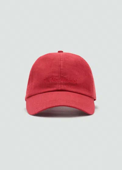 Mango Casquette En Lin Mélangé Avec Message Brodé Rouge - Femme - Taille Unique -