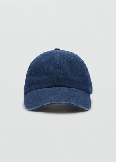 Mango Denim Cap With Visor In Dark Blue