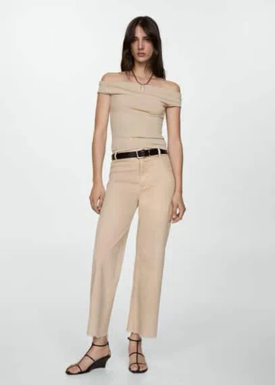 Mango Catherin Culotte High Rise Jeans Sand