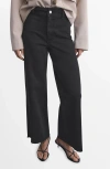 Mango Catherin Frayed High Waist Wide Leg Culotte Jeans In Black