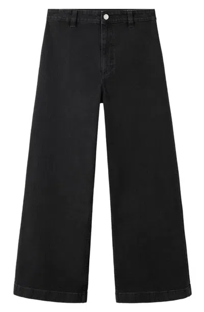 Mango Catherin Frayed High Waist Wide Leg Culotte Jeans In Black