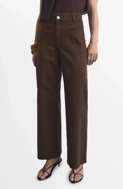 Mango Catherin Frayed High Waist Wide Leg Culotte Jeans In Brown