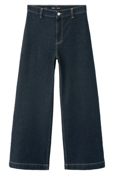 Mango Catherin Frayed High Waist Wide Leg Culotte Jeans In Blue