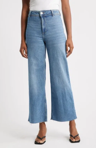 Mango Catherin Raw Hem High Waist Culotte Jeans In Blue