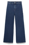 Mango Catherin Raw Hem High Waist Wide Leg Culotte Jeans In Dark Blue