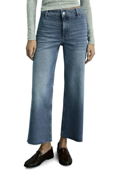Mango Catherin Raw Hem High Waist Wide Leg Culotte Jeans In Medium Blue