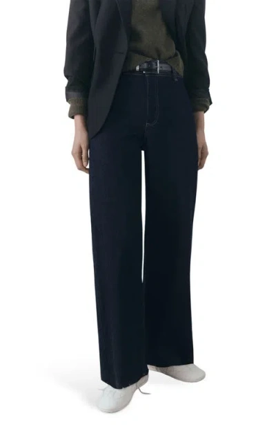 Mango Catherin Raw Hem High Waist Wide Leg Culotte Jeans In Open Blue