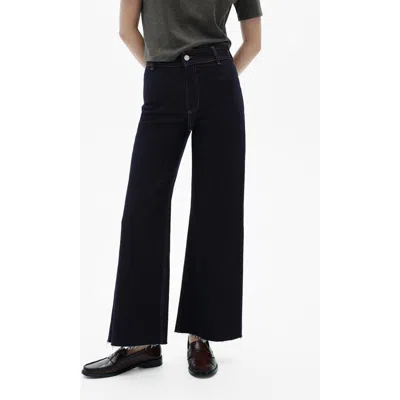 Mango Catherin Raw Hem High Waist Wide Leg Culotte Jeans In Open Blue