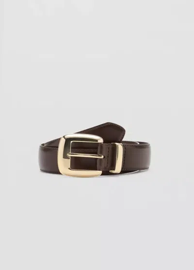 Mango Ceinture Boucle Carrée In Chocolat