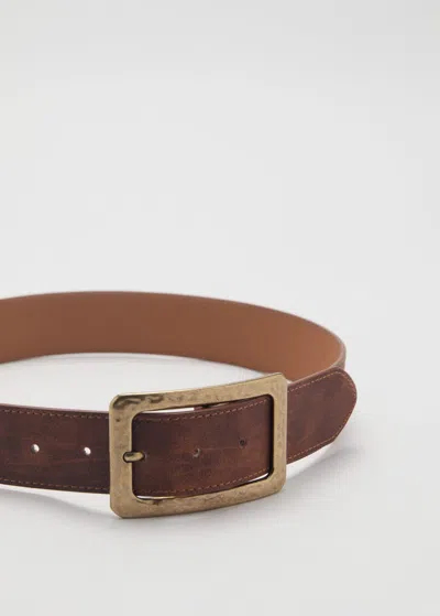 Mango Textured Square Buckle Belt Brown