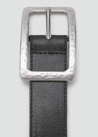 Mango Textured Square Buckle Belt Black