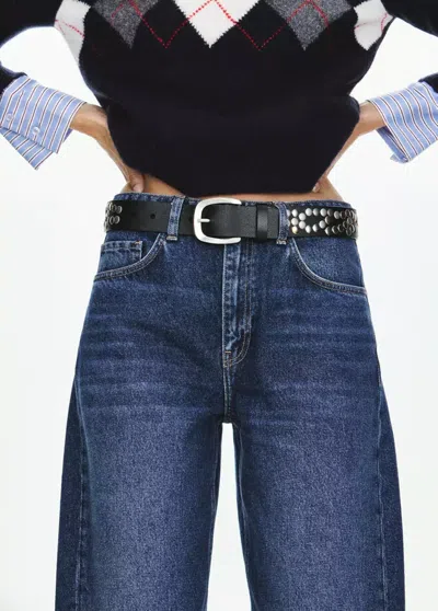 Mango Ceinture Cloutée En Cuir In Noir