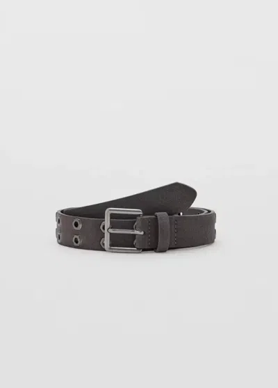 Mango Ceinture Cuir À Aillets In Gris