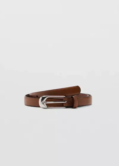 Mango Ceinture Cuir Boucle In Chocolat
