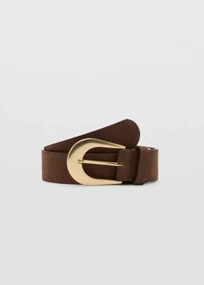Mango Ceinture Cuir Boucle In Chocolat