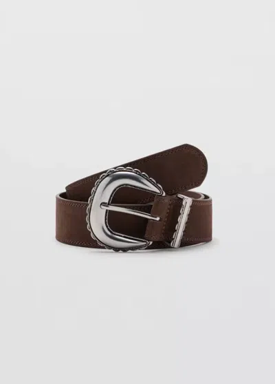Mango Ceinture Cuir Boucle Gravée In Marron